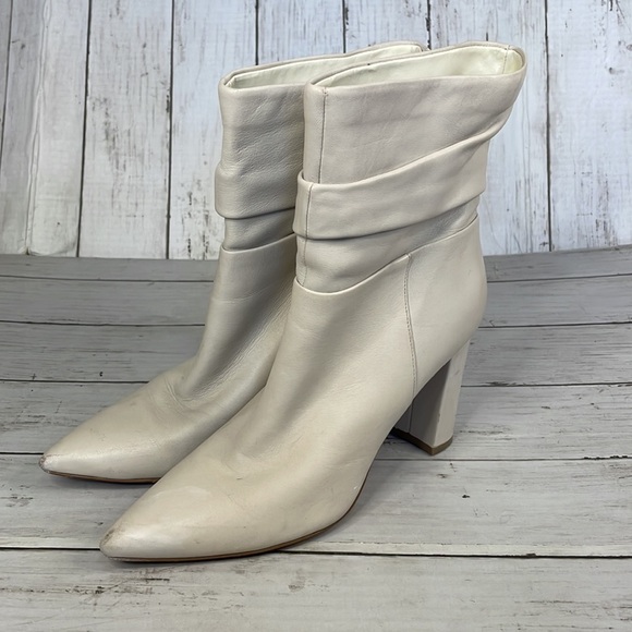 Marc Fisher Pointed Toe Slouchy Cream Ankle Boots - Picture 3 of 14